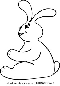 Cheerful rabbit. The original version. Doodle. Black and white image. Minimalism. Coloring book