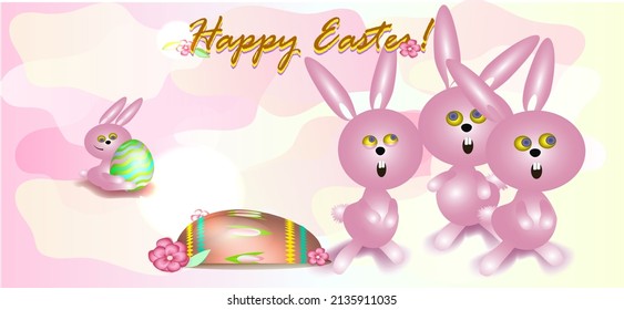 Los conejos alegres felicitan por Pascua. Ilustración del vector