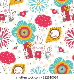Cheerful rabbits with the kite.Seamless pattern can be used for wallpaper, pattern fills, web page background, postcards.