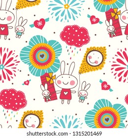 Cheerful rabbits with the kite.Seamless pattern can be used for wallpaper, pattern fills, web page background, postcards.