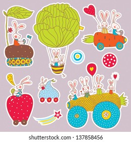 Cheerful rabbits. Vector child a set of illustrations.