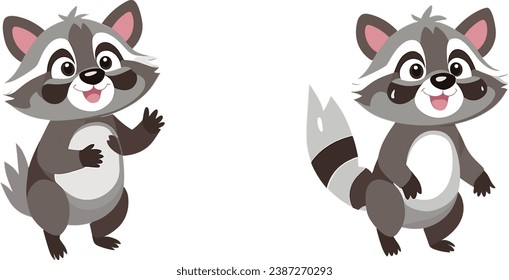 Cheerful raccoon vector art, a whimsical and lively animated character.