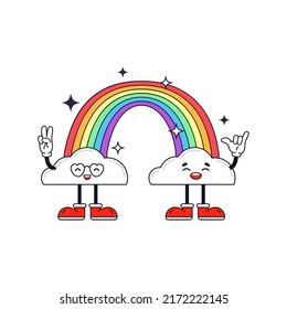 Cheerful Rainbow Character With Daisy Flowers. Funny LGBT Sticker.