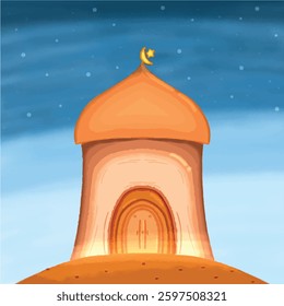 Cheerful Ramadan - Cartoon Mosque - Design for Eid Greetings