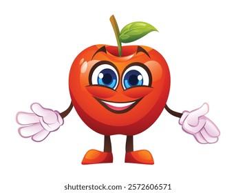 Cheerful red apple character with open arms. Vector cartoon illustration