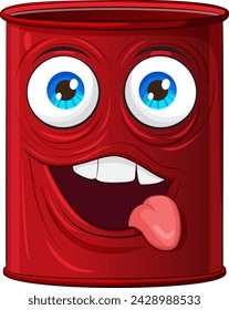 A cheerful red can with a playful expression.