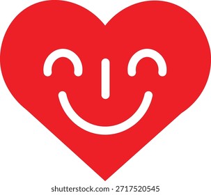 Un corazón rojo alegre con una cara sonriente representa amor, felicidad y emociones positivas.
