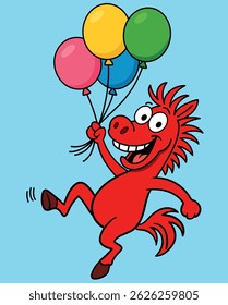 A cheerful red horse with balloons.
Cartoon vector illustration, a red horse with a wide smiling face, with colorful balloons. The symbol of the year 2026. The fiery horse. The symbol of the new year.