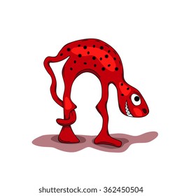 cheerful red monster with a long tail vector illustration