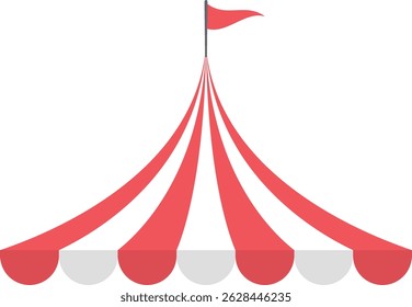 A cheerful red and white striped circus tent illustration. Great for events, festivals, or party-themed designs. Comes with a transparent background.