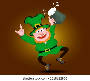 cheerful red-haired bearded man with a beer mug celebrates St. Patrick's Day. vector image