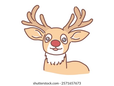 Cheerful Reindeer with Big Eyes: A charming cartoon reindeer with large, expressive eyes, a bright red nose, and a cheerful grin, perfect for Christmas, holiday, or winter themed projects.