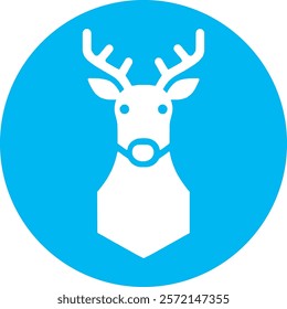 A cheerful reindeer icon on a serene blue background, featuring festive antlers and a warm smile. This playful design adds a touch of holiday magic, perfect for Christmas themes and seasonal decor.