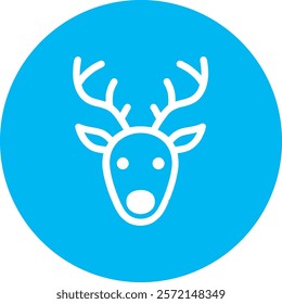 A cheerful reindeer icon on a serene blue background, featuring festive antlers and a warm smile. This playful design adds a touch of holiday magic, perfect for Christmas themes and seasonal decor.