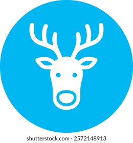 A cheerful reindeer icon on a serene blue background, featuring festive antlers and a warm smile. This playful design adds a touch of holiday magic, perfect for Christmas themes and seasonal decor.