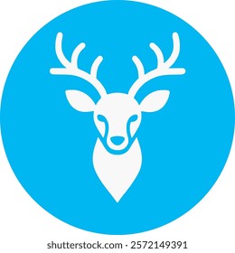 A cheerful reindeer icon on a serene blue background, featuring festive antlers and a warm smile. This playful design adds a touch of holiday magic, perfect for Christmas themes and seasonal decor.