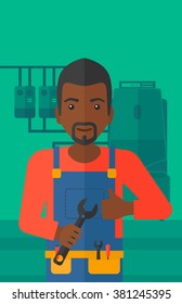 Cheerful repairer with spanner.