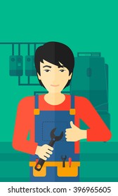 Cheerful repairer with spanner.
