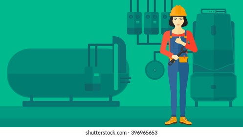 Cheerful repairer with spanner.