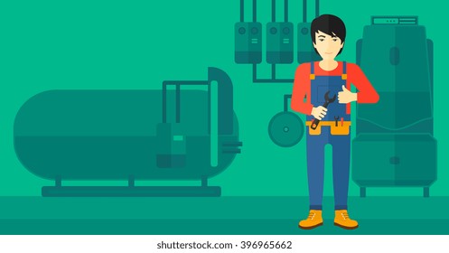 Cheerful repairer with spanner.