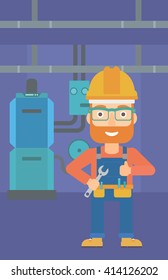 Cheerful repairer with spanner.