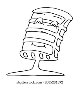 Cheerful retro microphone with eyes and a smile in doodle style. Hand Drawn.