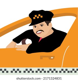 cheerful retro taxi driver is ready to give you a ride