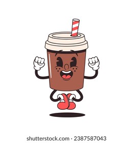 Cheerful Retro-style Cartoon Disposable Coffee Mug Character With A Smiling Face, Bright Colors, And A Fun Personality