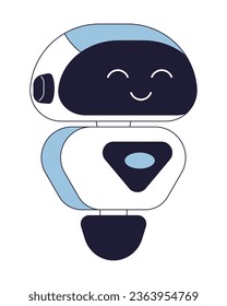 Cheerful robot flat line color isolated vector object. Artificial intelligence. Editable clip art image on white background. Simple outline cartoon spot illustration for web design