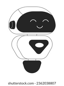 Cheerful robot flat monochrome isolated vector object. Artificial intelligence. Editable black and white line art drawing. Simple outline spot illustration for web graphic design