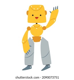 Cheerful robot is welcome.Children's illustration of a cute cyborg.
