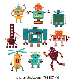 cheerful robots vector set