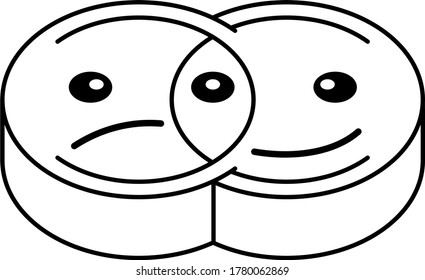 Cheerful and sad mood. Vector outline icon.