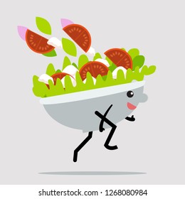 Cheerful salad bowl. Healthy food, organic vegetables. Cool vector illustration