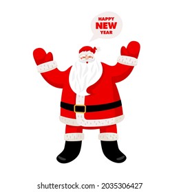 Cheerful Santa Claus. Amazing funny character for New Year card, banner or poster. Happy New Year and Merry Christmas. Vector illustration on isolated background.