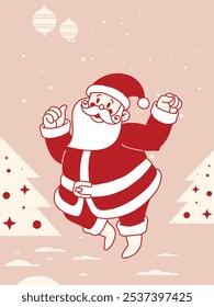 Alegre personaje de Santa Claus.  Navidades, ilustración de concepto de año Nuevo. Estilo retro, vintage. Tarjeta, cartel, impresión, Anuncio, Plantillas de etiqueta. Ilustración vectorial