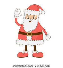 Fröhliche Weihnachtsmann Zeichen Vektorgrafik. Retro Cartoon Maskottchen. Weihnachten, Neujahrsdekoration.