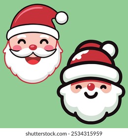 Cheerful Santa Claus Illustration. This festive design features two adorable, smiling Santa faces, bringing warmth and joy to your Christmas celebrations.