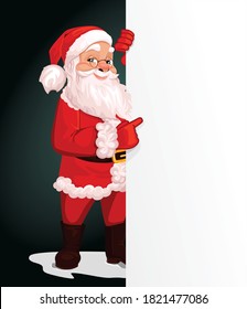Cheerful Santa Claus, smiling cartoon character, Christmas holiday, on background with a banner. vector illustration