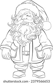 Cheerful Santa Claus in vector cartoon style standing with a smile
