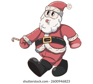 Cheerful Santa Claus Walking And Holding A Candy Cane in Festive Illustration