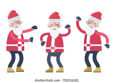 Cheerful Santa Clauses dancing
