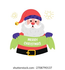 Cheerful Santa Gift vector sticker illustration.