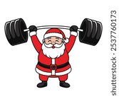 Cheerful Santa Lifting Weights Illustration