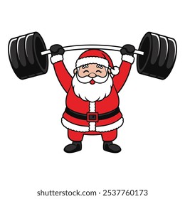 Cheerful Santa Lifting Weights Illustration