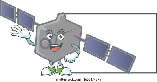 Cheerful satellite network mascot style design with whiteboard