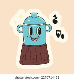A cheerful saucepan stands on a stump with notes