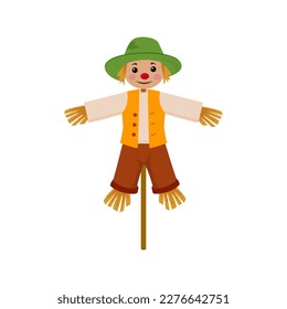 Cheerful scarecrow cartoon character , vector illustration