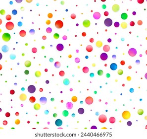 A cheerful scatter of glossy, multicolored bubbles floats freely across a white background, symbolizing light-hearted fun and celebration.