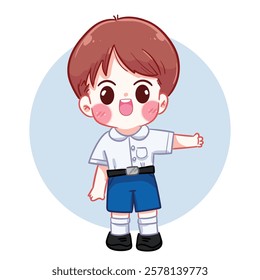 Cheerful School Boy Cartoon Illustration